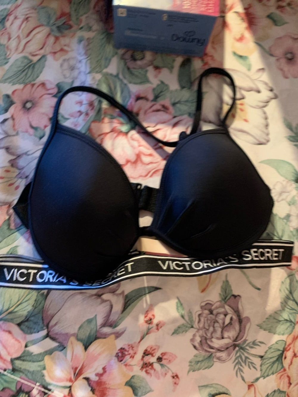 Victoria's Secret Black Logo Band T-Shirt Bra with White Lettering Size 34 B